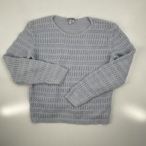 Vintage Sweater Basic Editions Blue Open Pattern Knit USA Made Women XL